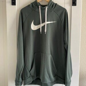Nike Hoodie Mens‎ Large Green Logo Dri-Fit Swoosh Pullover Sportswear Sweatshirt